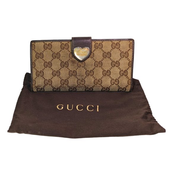 Gucci Handbags - GUCCI GG 💖 Canvas Leather Heart Continental Long Wallet & Dust Bag 203550-3661